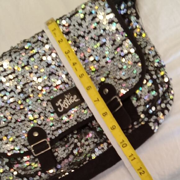 Justice Black and Silver Crossbody Bag. Sparkle, Sequins, School - Picture 7 of 8